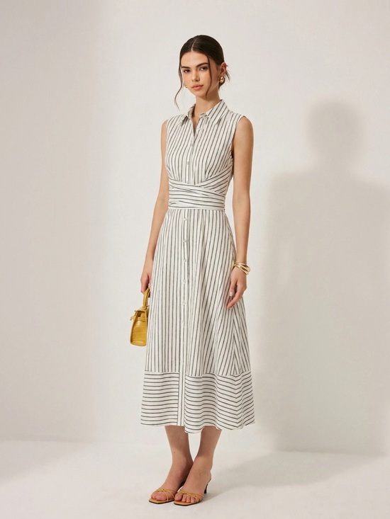 Commense Dresses & Skirts - Commense Sleeveless White Dress with Black Stripes